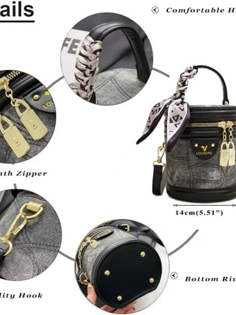 Unique Cylinderial Bags Retro Canvas Bucket Bag Colorblock Cylinder Purse for Wo - Picture 4 of 6
